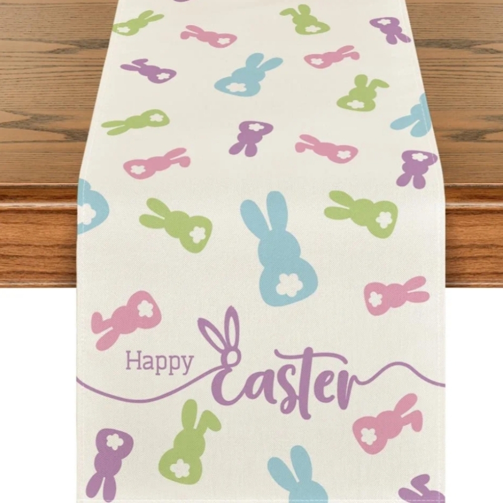 Happy Easter Cotton Linen Table Runner Decoration - 13x70 Inch